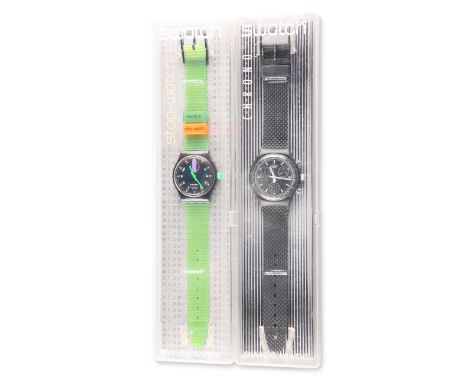 TWO SWATCH WATCHES,&nbsp;comprising BLACK FRIDAY SCB100 and STOP WATCH JESS RUSH SSB100. (2)CONDITION REPORTWatches not curre