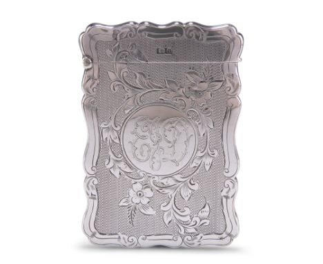 AN EDWARDIAN SILVER CARD CASE,&nbsp;by Sydney &amp; Co, Birmingham 1908, rectangular with shaped scrolling edge and hinged co