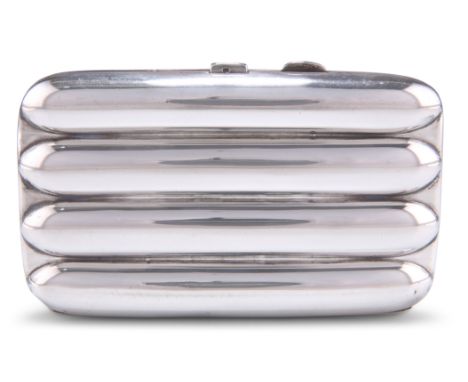 AN EDWARDIAN SILVER CIGAR CASE,&nbsp;maker CT, Birmingham 1902, rounded rectangular with sections for four cigars, push-butto