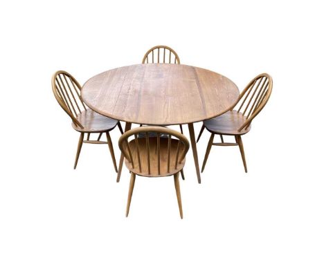 Ercol drop leaf elm dining table with 4 chairs120 cm length fully extendedQty: 5
