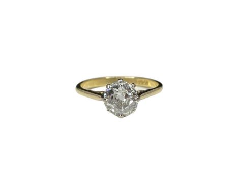 A single stone old cut diamond ring, diamond approx 1.56ct, 18ct yellow and white gold, weight approx 3.2g, Size Q