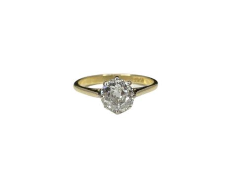 A single stone old cut diamond ring, diamond approx 1.56ct, 18ct yellow and white gold, weight approx 3.2g, Size Q