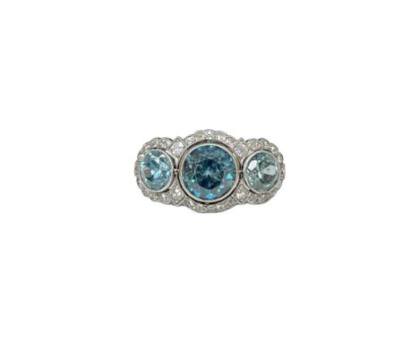 A zircon and diamond triple cluster ring, size P.