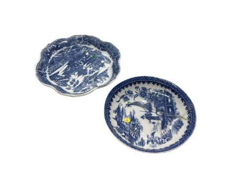 18th Century Caughley blue and white Saucer fisherman pattern together with a further Late 18th Century Spode Willow dish.12 