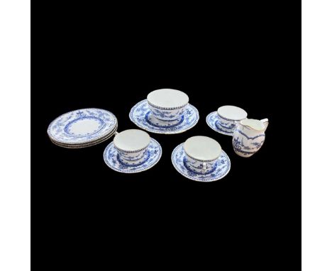 A Part Royal Crown Derby Tea Set. Blue and white decoration and gilding. To include sandwich plate, sugar bowl, 3 side plates