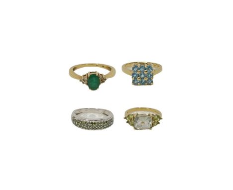 Mixed Lot Of 9ct Gold Ring (12 grams )9ct gold and peridot dress ring9ct gold and apetite ring9ct gold peridot and light blue