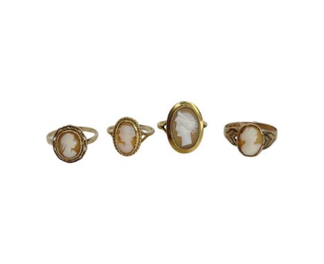 Quantity Of 9ct Gold And Cameo Rings To Include A Antique Cameo Ring ( 10.7 grams ) sorted sizesCondition report: Good condit
