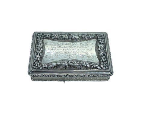 A Silver Table Snuff Box. Good Quality Table Snuff Box. Engraving to top with Presentation Inscription. Edward Smith, Birming