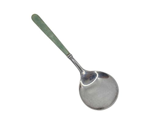 Finnish Silver and Guilloche Enamel Egg Spoon. 30 g. Length 13 cms.Condition report: Excellent. No damage or losses to enamel