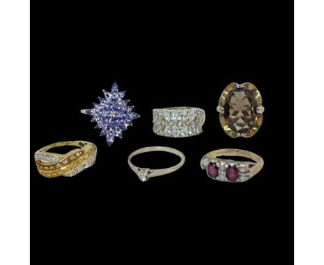 Mixed Lot Of Silver Rings To Include a Solitaire Diamond Ring Silver and gold diamond dress ring, solitaire diamond ring, Opa