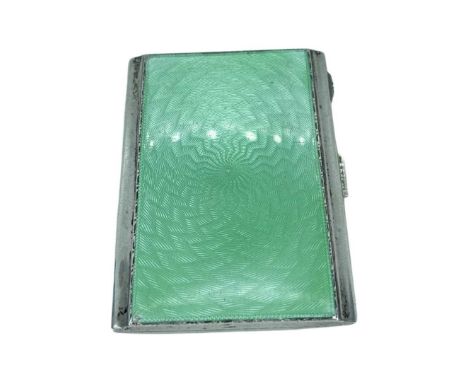 Green Guilloche Enamel and Silver Cigarette Case. William Neale, Birmingham 1932. 92 g.8.5 cms x 6.4 cmsCondition report: Goo