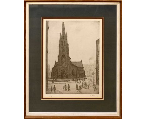 ^ LAURENCE STEPHEN LOWRY, R.B.A, R.A (BRITISH, 1887-1976) 'ST SIMON'S CHURCH, SALFORD', signed in pencil, numbered 59/300, li