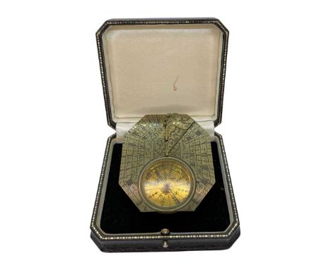 A Fine Rare Brass Anglo-French Octagonal Pocket Sundial and Compass, Michael Butterfield, c 1700. Michael Butterfield Born 16