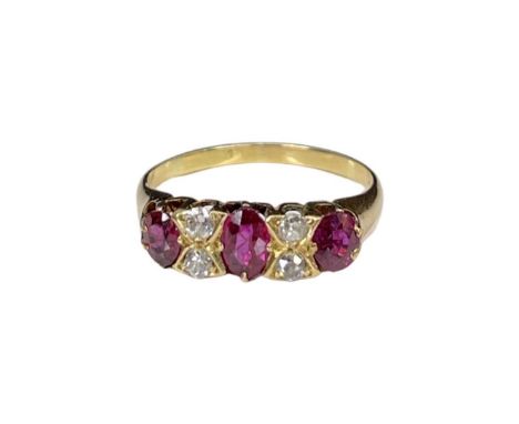 18ct Gold Ruby And Diamond Trilogy Ring, Size N US Size 6.25 Condition report: Excellent Condition