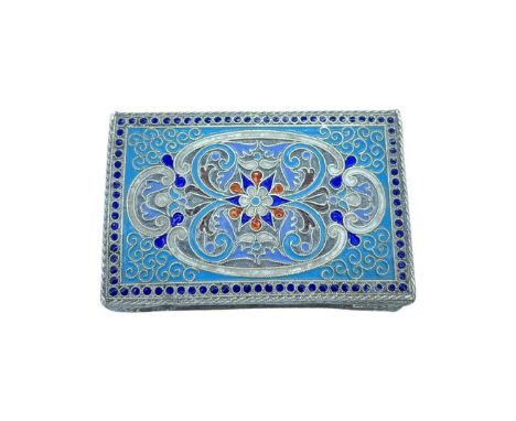 A Russian Silver and Cloisonne Enamel Matchbox Case. Moscow c1882-1899, 61g.Multicoloured cloisonne enamel decoration. Cyrill