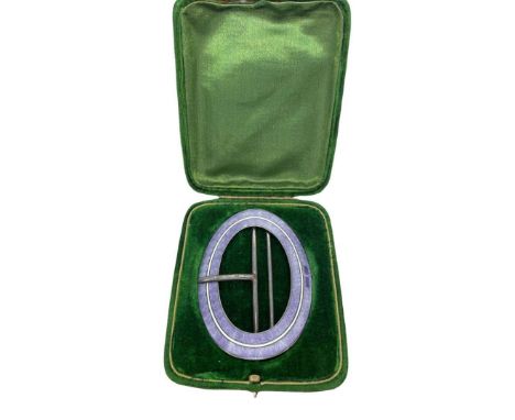 Cased Blue Guilloche Enamel Belt Buckle. S.M.Levi, Birmingham 1911. 38 g.7.8 x 5.6 cmsCondition report: Excellent.