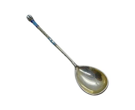 A Large Russian Silver and Enamel Egg Spoon. 84 Mark, 'BA'Largest 14.8 cm x 2.8 cmQty: 4Condition report: Largest enamel spoo