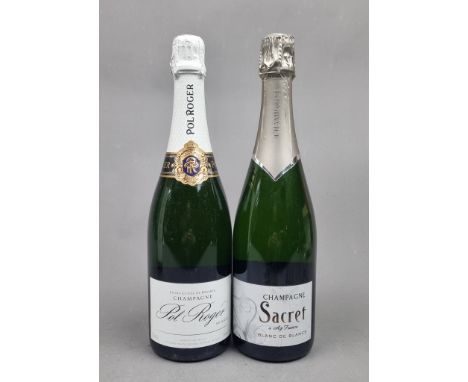 2 Bottles of Sparkling Wine to include:   Pol Roger 'White Foil' Reserve Brut Champagne Sacret NV Blanc de Blancs   (Please n