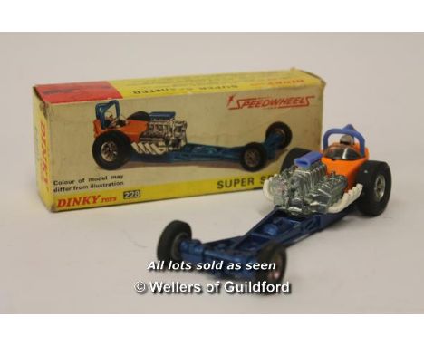 Dinky Toys no.228, Speedwheels Super Sprinter, orange and blue model with box and leaflet