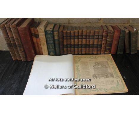 Box of vintage books on war, battles and ten uniform leather bound British Reformers.