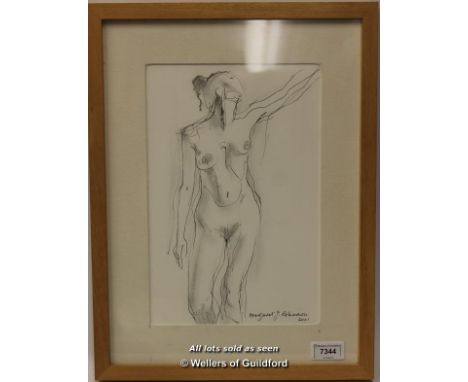 A nude sketch of a lady, signed Margaret J Robinson 2001, framed and glazed, 29 x 19cm