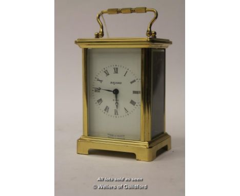 A French brass carriage clock, the white enamel dial signed Bayard