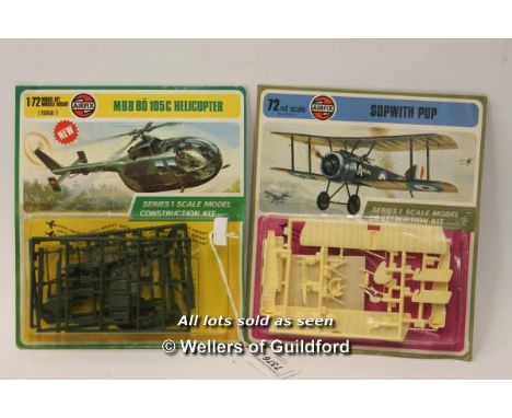 Airfix, 1970's 1/72 scale models on cardbacks, MB BO 105C Helicopter number 01068-9, and Sopwith Pup number 01062-1 (2)