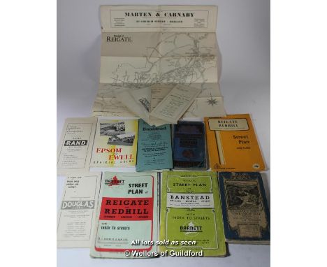 Vintage street maps and guides to Banstead, Reigate, Worcester Park, Epsom &amp; Ewell; OS one inch map of \sw \london and Wi