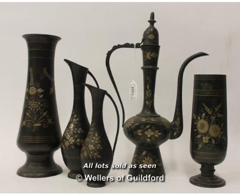 A Vintage brass decorated coffee pot and drinks items, made in India (5)