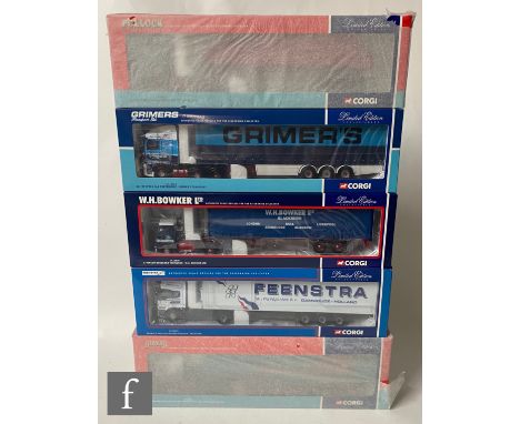Five Corgi 1:50 scale diecast models, CC12103 Feenstra Renault Premium Fridge Trailer, CC12510 WH Bowker Atkinson Borderer Ta
