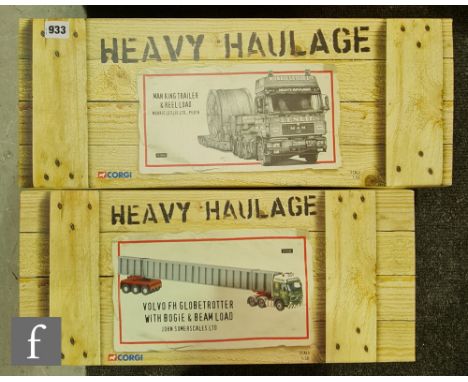 Two Corgi Heavy Haulage 1:50 scale diecast models, CC12007 Morris Leslie MAN King Trailer &amp; Reel Load, and CC12422 John S