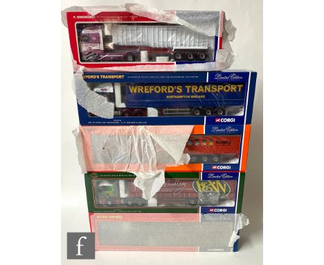 Five Corgi 1:50 scale diecast models, comprising CC13216 SW Wreford &amp; Sons DAX XF Space Cab Curtainside, CC12415 P Hinchc