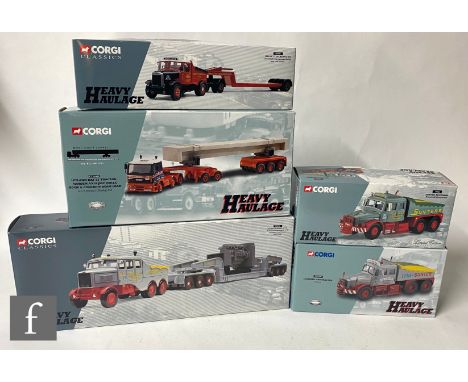 Five Corgi Heavy Haulage 1:50 scale diecast models, comprising CC11802 G.C.S Johnson LTD Leyland DAF 8S Tractor, Tandem Axle 