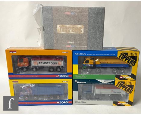 Five Corgi Rigids / Tippers / Rigid Tippers 1:50 scale diecast models, comprising CC13508 Yuil &amp; Dodds Volvo FM Bulk Tipp