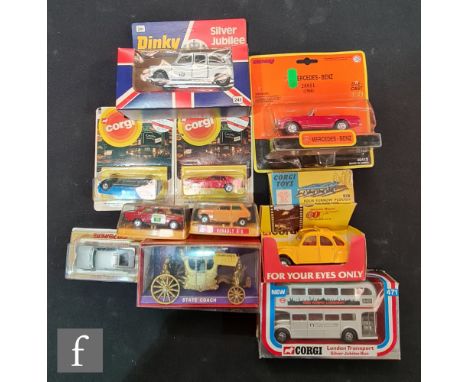 A collection of assorted small scale diecast models, comprising a collection of boxed Matchbox 1-75 Series Regular Wheels die