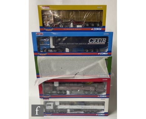 Five Corgi Hauliers of Renown 1:50 scale diecast models comprising CC13228 ARR Craib Transport DAF XF Space Cab Curtainside, 