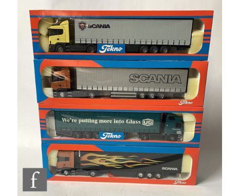 Four Tekno 1:50 scale road transport diecast models, comprising The British Collection No. 77 United Glass, Scania with Scani