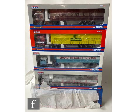 Five Corgi Hauliers of Renown 1:50 scale diecast models, comprising CC12929 Dennis Oates &amp; Sons Scania Topline Fridge Tra
