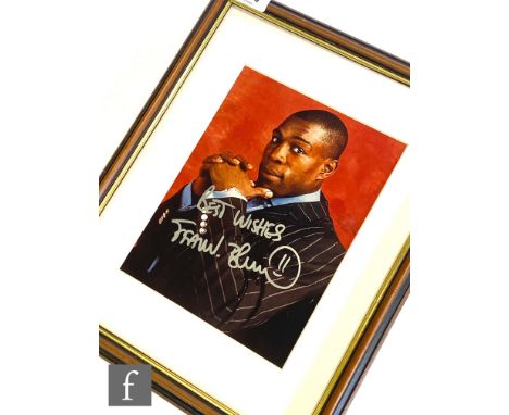 A side portrait study of Frank Bruno, signed 'best wishes', 40cm x 32cm, framed. 