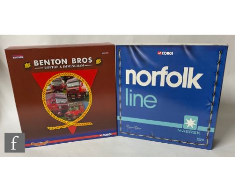 Two Corgi 1:50 scale diecast model sets, Hauliers of Renown CC99173 Benton Bros Scania T Topline, DAF XF Super Space Cab, Sca