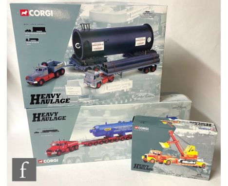 Three Corgi Heavy Haulage 1:50 scale diecast models, comprising 18006 Norther Ireland Carriers Scammell Contractor, Nicolas B