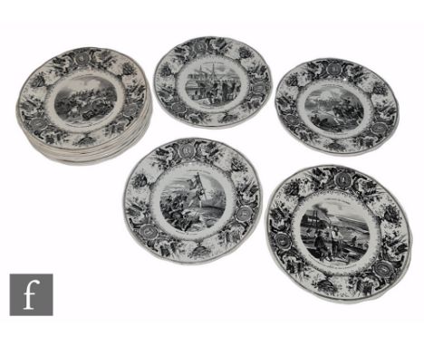 A complete set of twelve 19th Century French Creil et Montereau Campaigne de Crimee (Crimea War) plates each decorated with a