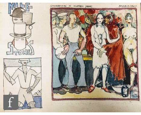ALBERT WAINWRIGHT (1898-1943) - Shakespeare in Modern Dress, a sketch depicting sailors, a female in a white dress and a red 