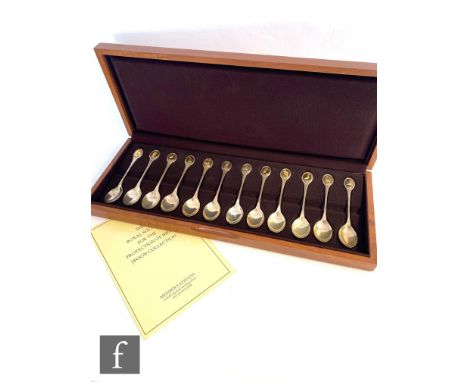 A cased set of twelve hallmarked silver tea spoons, The Royal Society for the Protection of Birds Spoon Collection, weight 10