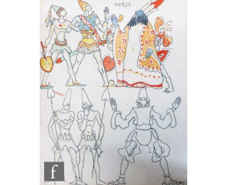 ALBERT WAINWRIGHT (1898-1943) - A sketch of costume design for Herod and other characters, to the reverse elaborate female co