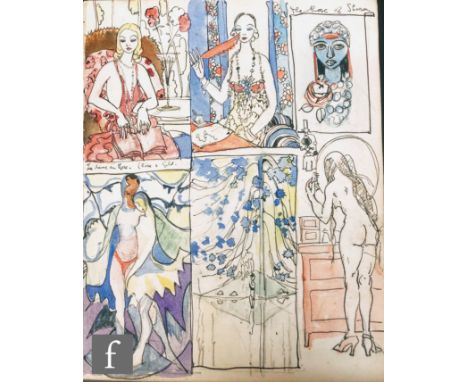 ALBERT WAINWRIGHT (1898-1943) - A study of fashionable ladies in elaborate dress, with a female nude at a dressing table, to 