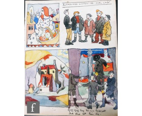 ALBERT WAINWRIGHT (1898-1943) - Lordlings Listen to Our Lady, a sketch depicting various scenes including a female figure wit