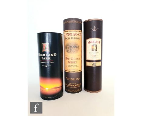 Three bottles of single malt Scotch whisky to include Highland Park, aged 12 years 70cl, in original tube, Glenmorangie 10 ye