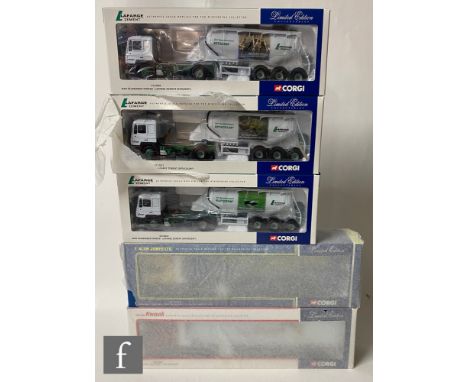 Five Corgi 1:50 scale diecast models, CC12913 T Alun Jones Scania Topline Curtainside, CC12419 Van der Kwaak Volvo FH Fridge 