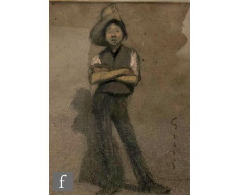 SNOW GIBBS ( 1882-1970) - 'Street Urchin', pastel drawing on grey paper, signed, framed, 31cm x 22.5cm, frame size 47cm x 37c